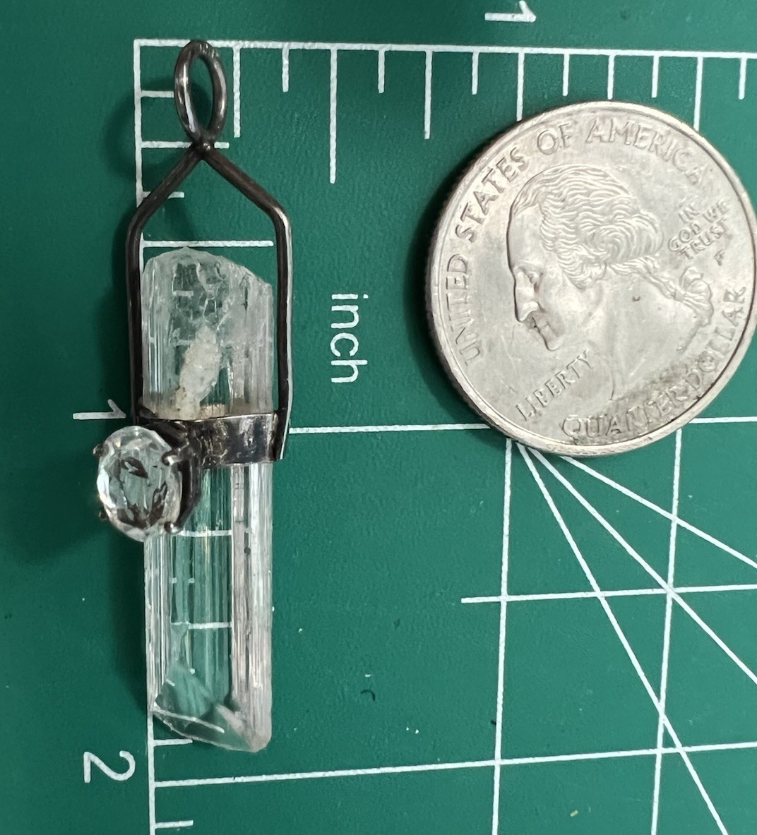 VTG Signed 925 Sterling Silver W Clear Quartz & Light Blue Stone Pendant *Read