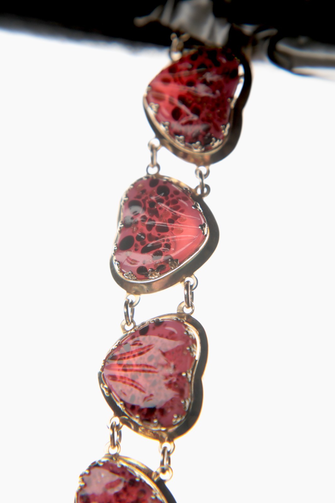 Jewels By Julio Pink Pâte de Verre Gripoix Glass Cabochon Hearts Bracelet 1950s