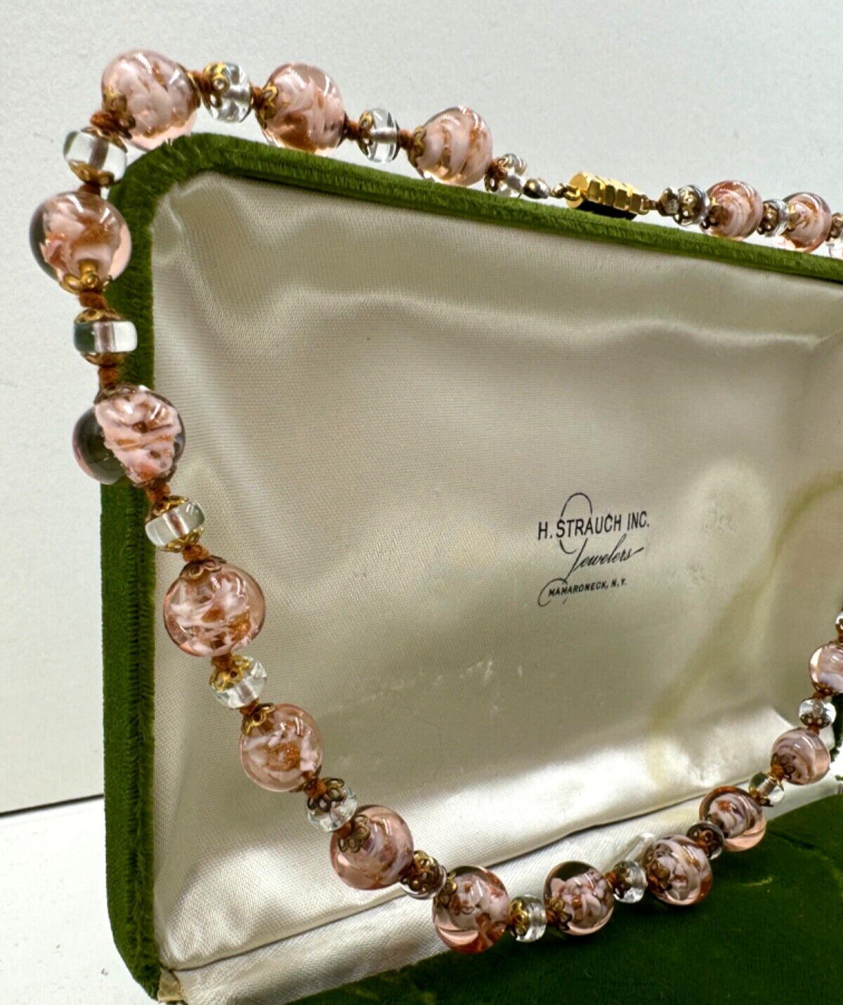 ANTIQUE VENETIAN PINK GOLD FOIL HAND-MADE POURED GLASS CHOKER CRYSTAL NECKLACE