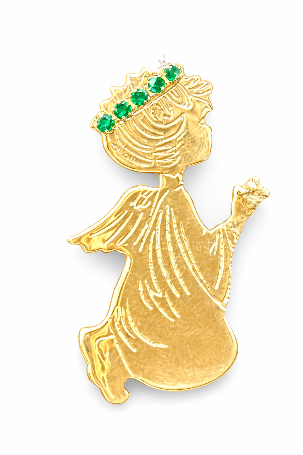 Praying Angel Etched Silver Tone May Green Birthstone Rhinestone Halo Brooch Pin