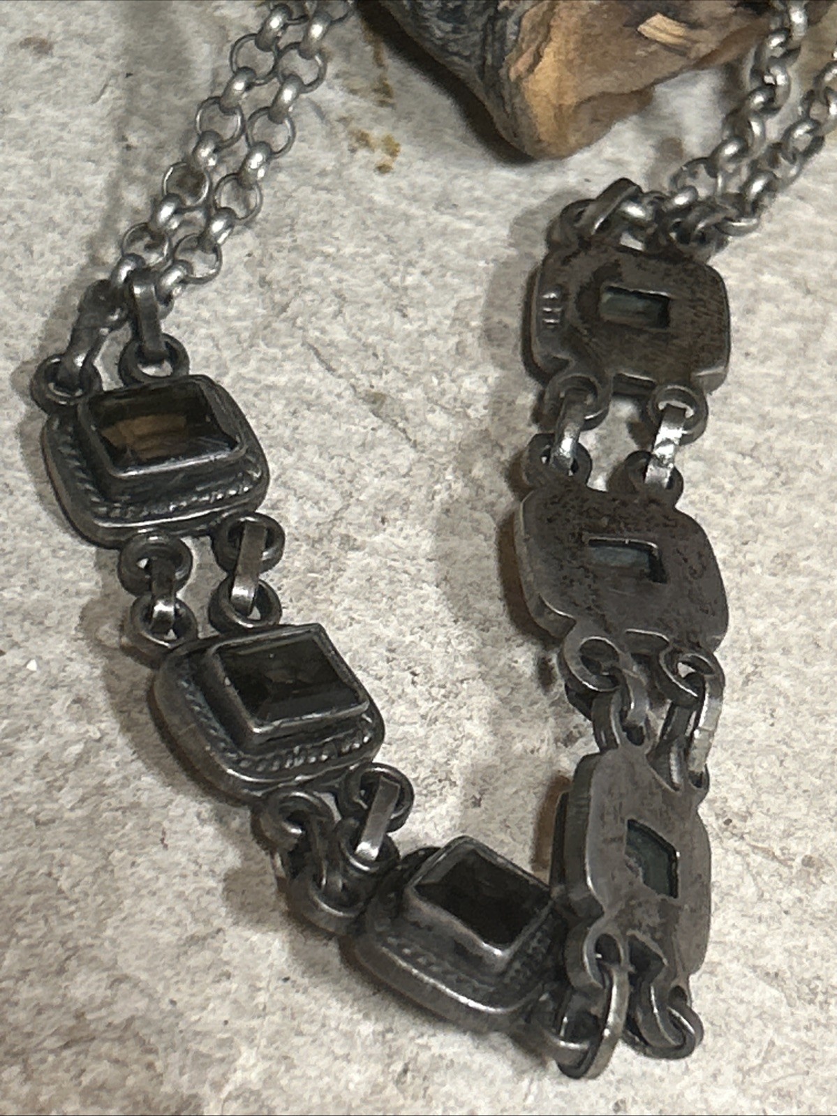 46. 925 Sterling Smoky Quartz Linked Double Strand Rolo Necklace 15 1/2″, 37.1g