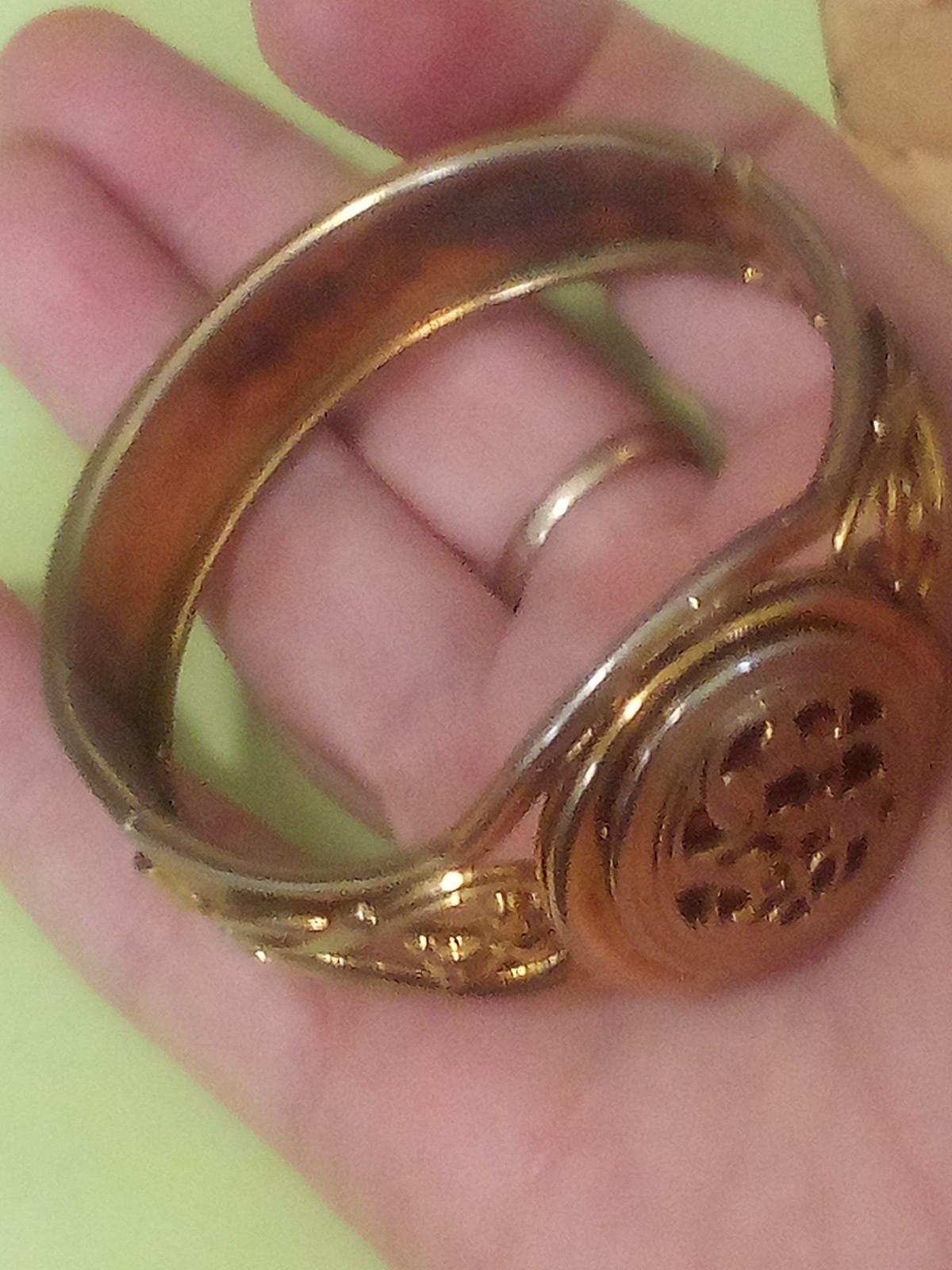 Stellar vintage gold-filled ornate filigree cuff hinge open locket bracelet