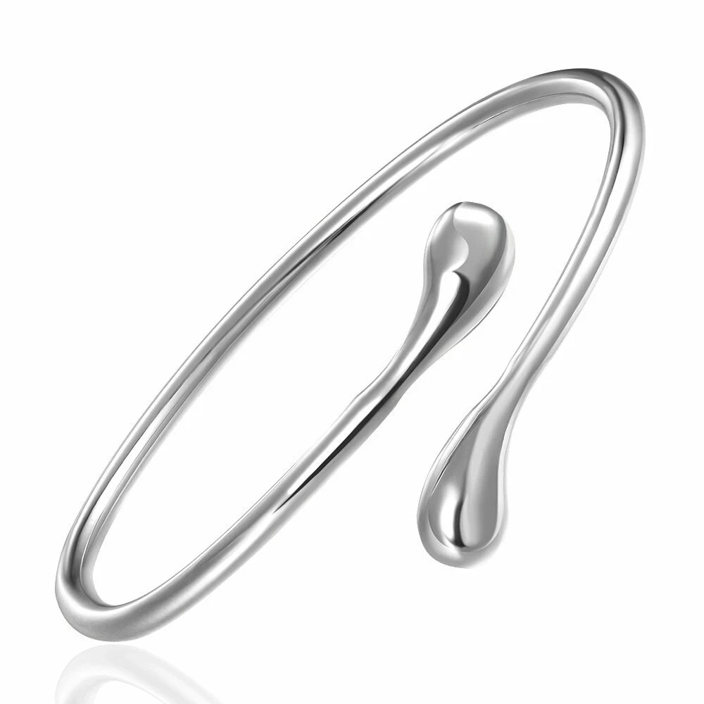 Women’s 925 Sterling Silver Smooth Tear Water Drop Cuff Open Bangle Bracelet