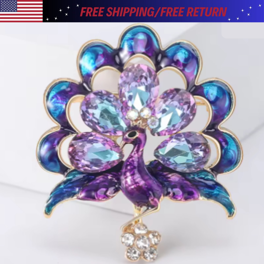 Vintage Style Peacock Bird Rhinestone Crystal Cyan Bird Brooch Pin Pendant Gift