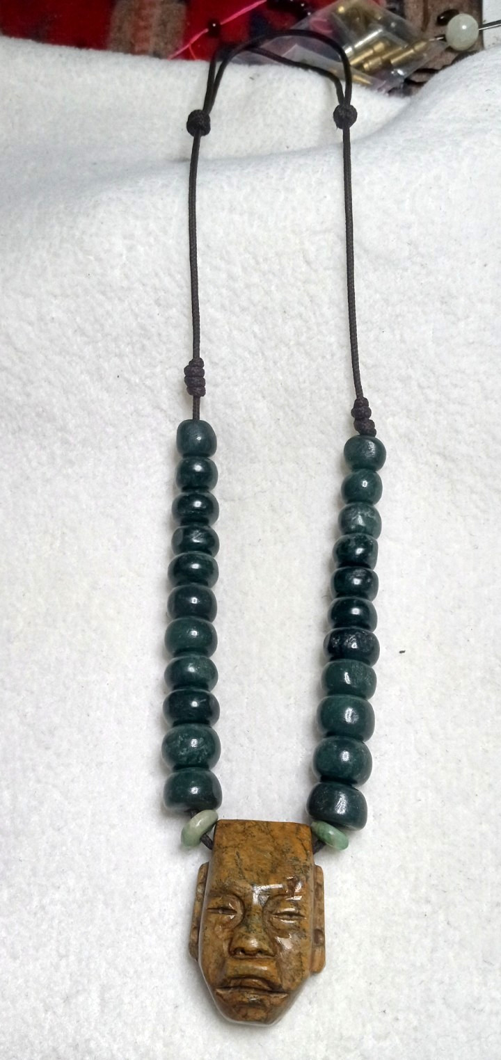 Toltec Modern Precolombia Mask With Guatemala Beads Neckalce.