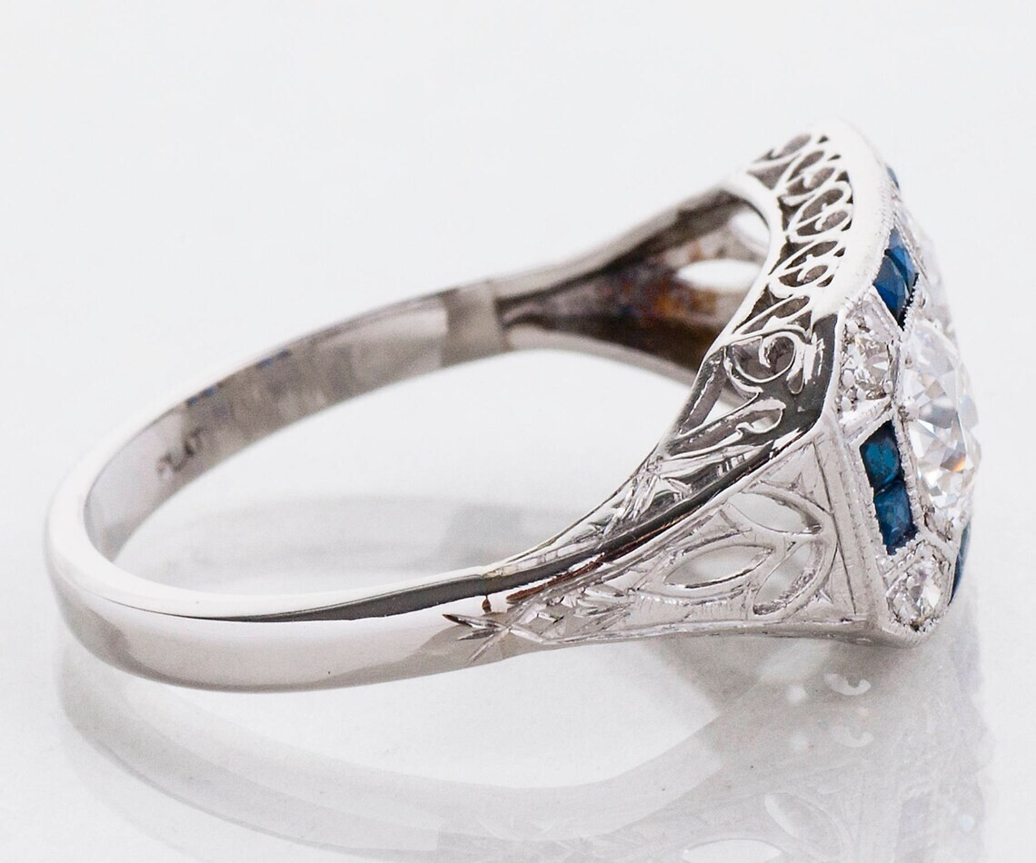 Fancy 2 CTW White Round Cut CZ Art Deco Antique Style Engagement 925 Silver Ring