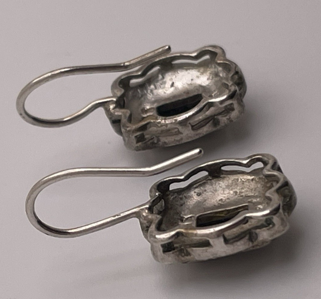 Vintage Sterling Silver 925 Onyx Marcasite Hook Earrings Dee Berkley DBJ 7/8”