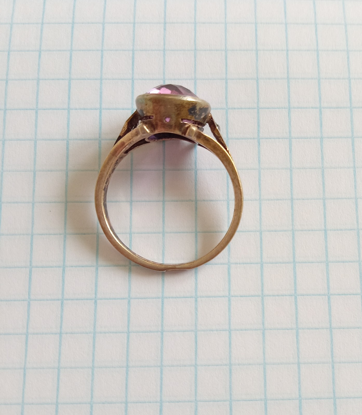 Vintage Ring Pink stone Gilt Silver 875 star USSR times Women’s Jewelry size 9.5