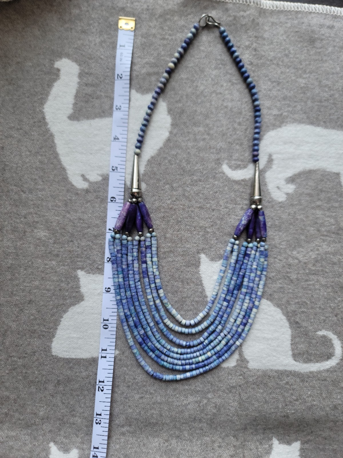 VINTAGE SODALITE BEAD STATEMENT NECKLACE 24″ MULTI (8) STRAND-PRETTY!