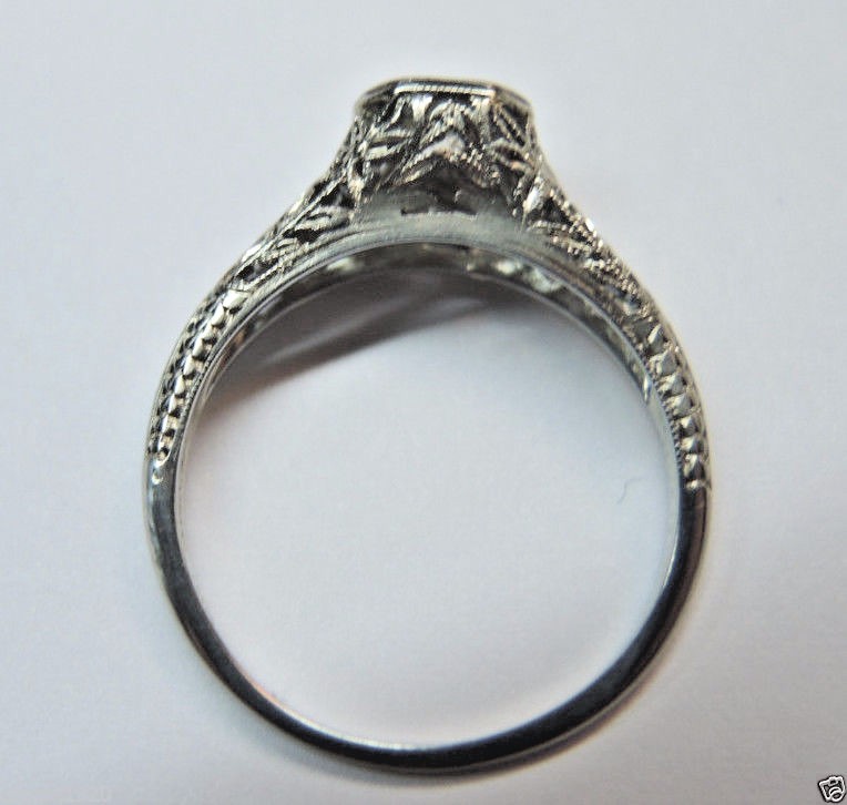 Antique Art Deco Diamond Engagement 17K White Gold Ring Size EGL USA