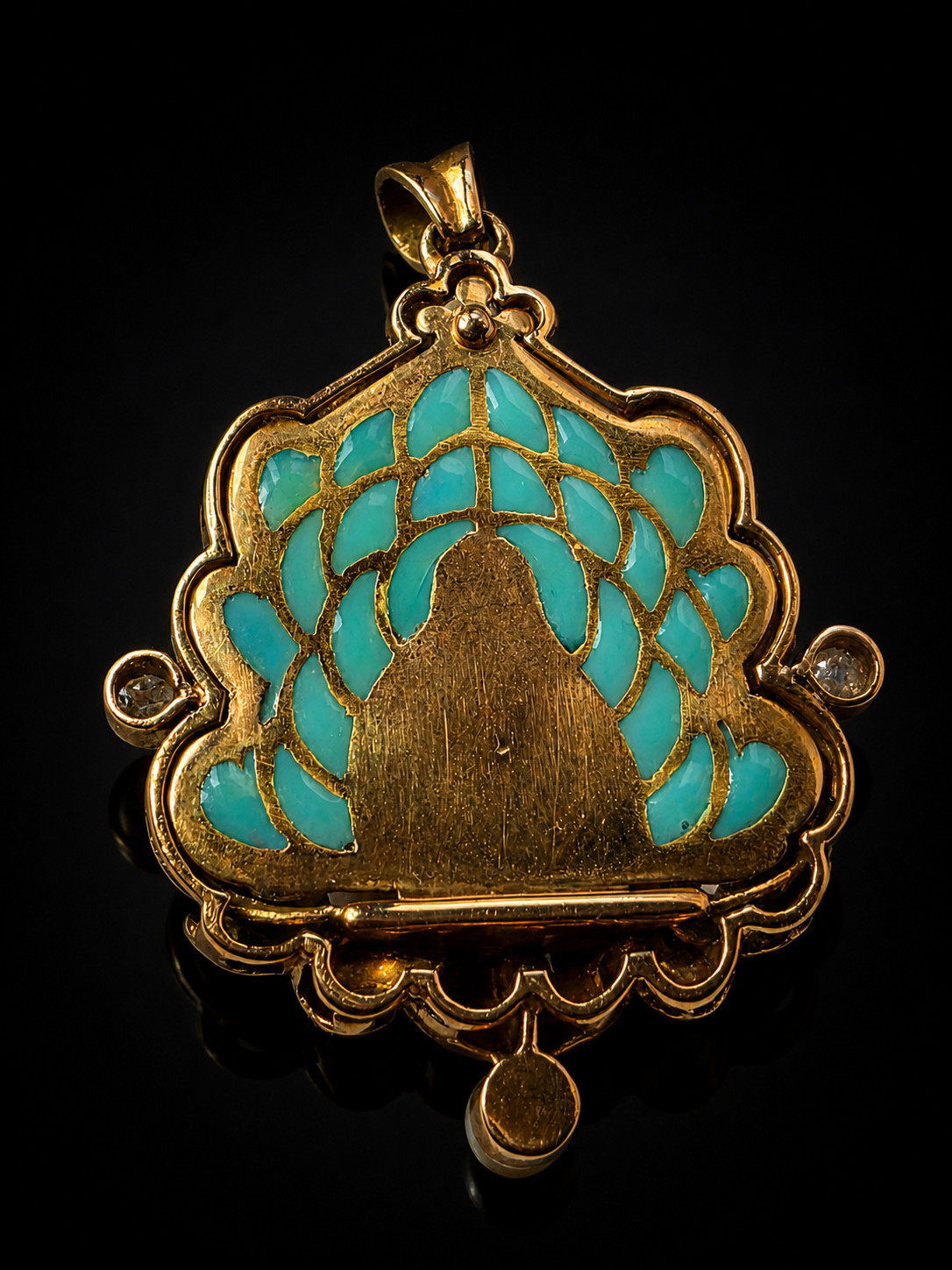 Antique Virgin Mary Pendant 18K Gold Diamond Enamel Art Nouveau Catholic Medal