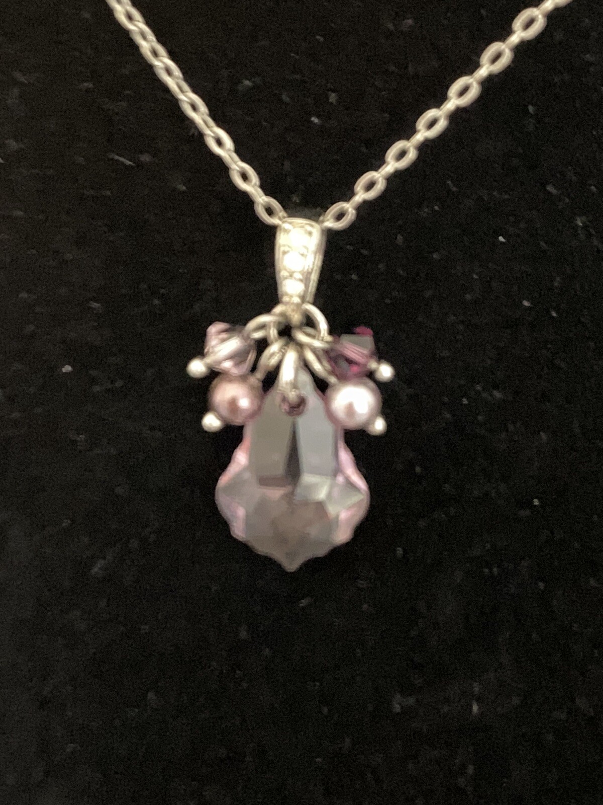 Vintage Pearlmaid JZ Lavender Austrian Crystal Pendant Necklace Purple Boho