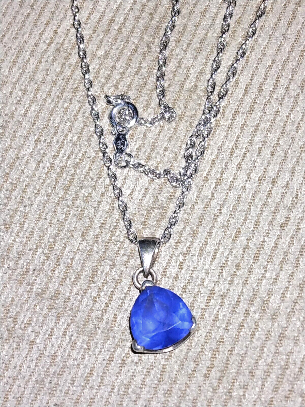 VINTAGE 60s JG JEWELRY STERLING SILVER SAPPHIRE PENDANT +ACO 925 CHAIN 80s 90s