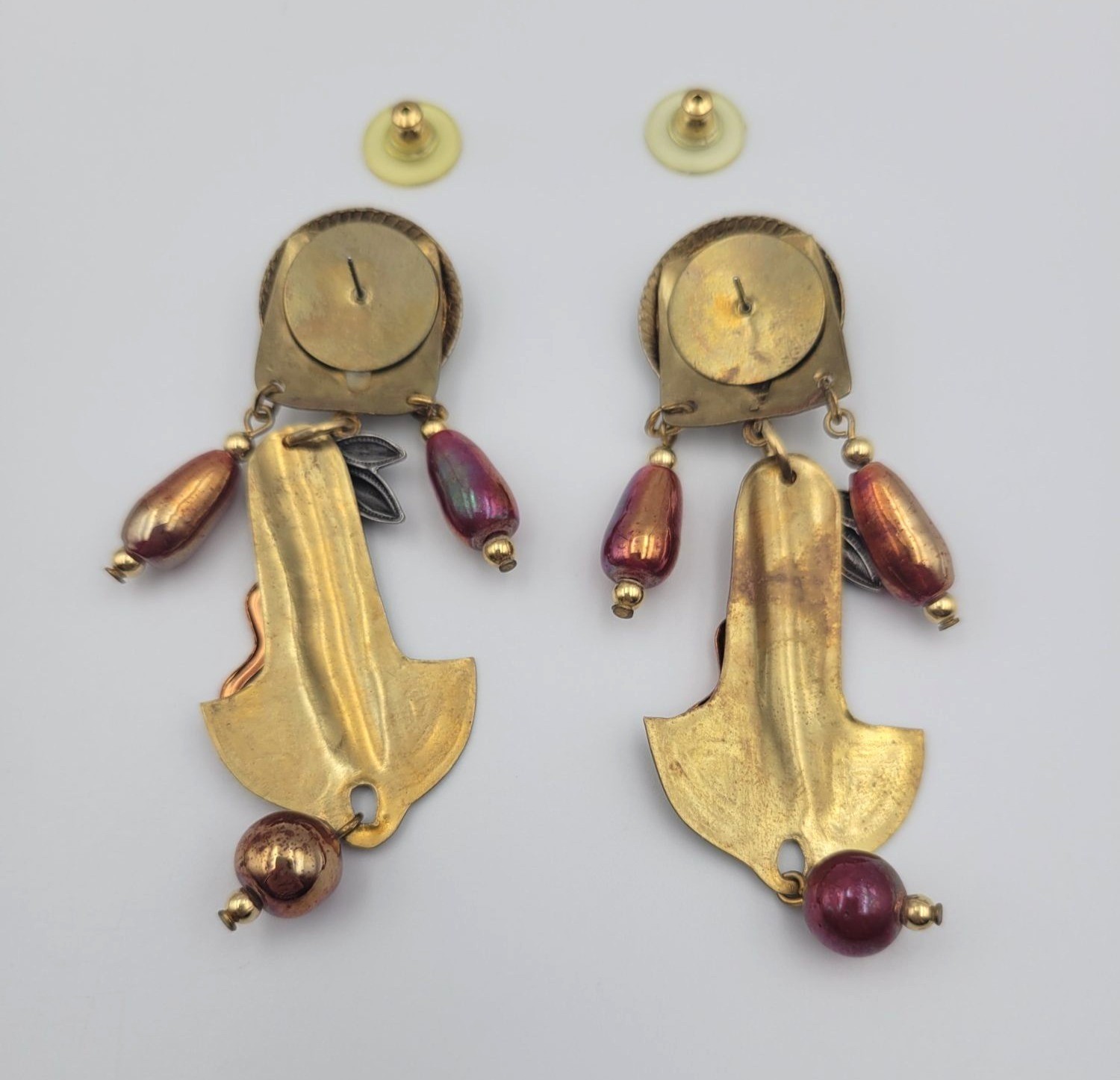 John Michael Richardson “Arabian Nights” Dangle Drop Earrings Brass Copper Glass