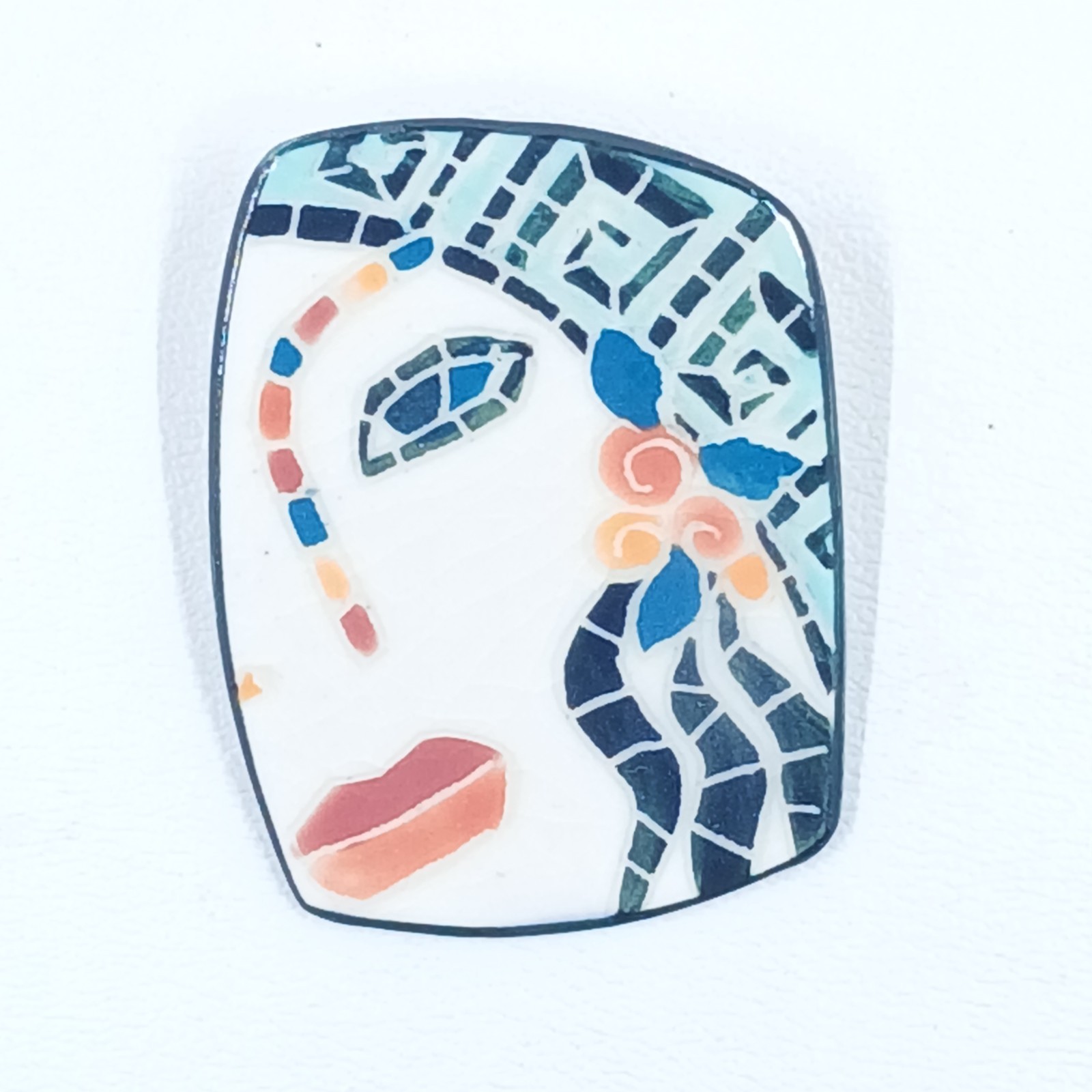 Sarmite Rakhlin Hand-Painted Porcelain Brooch • Art Deco Woman Portrait • Studio