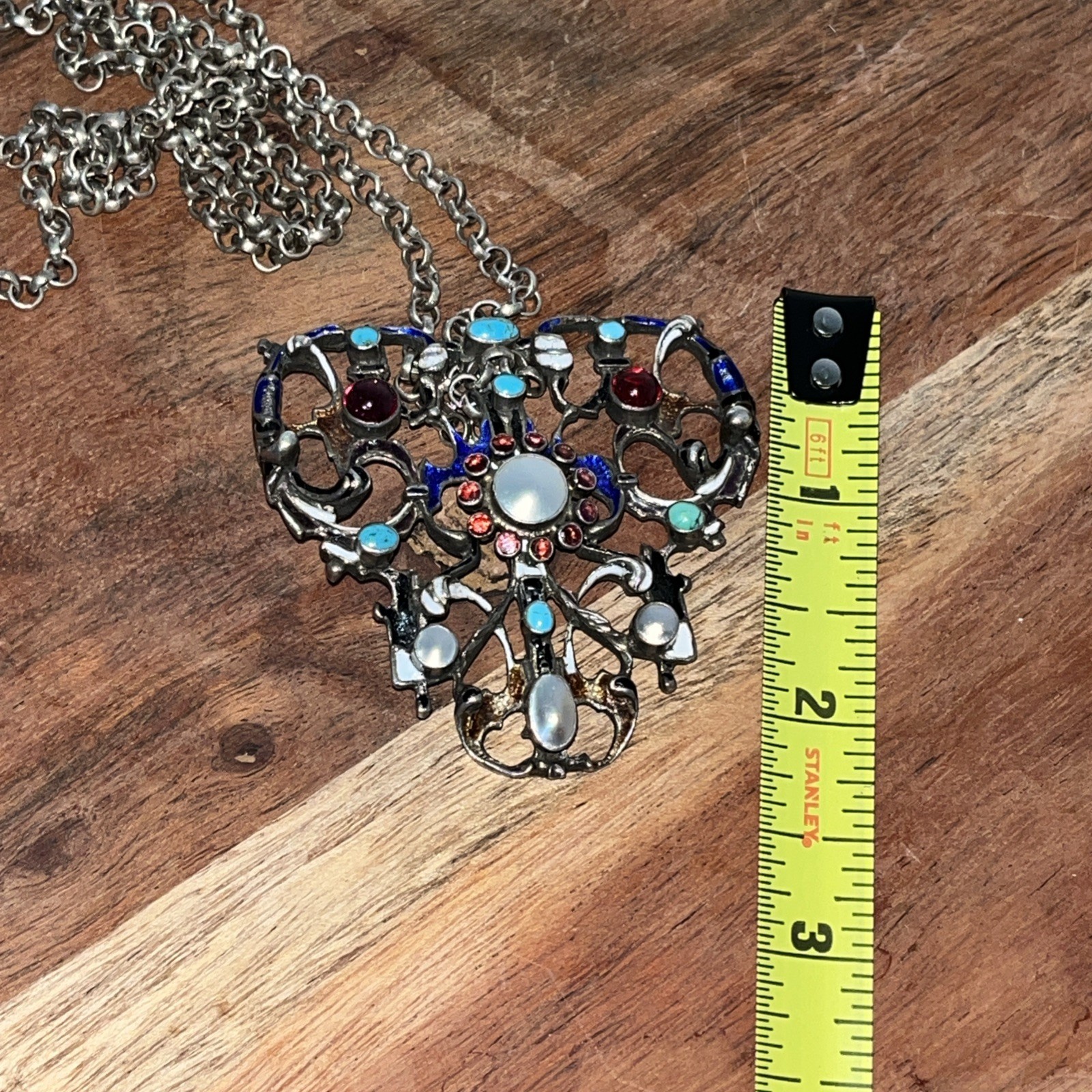 Antique Hermann Bohm AUSTRO HUNGARIAN Garnet Turquoise Silver Pendant Necklace