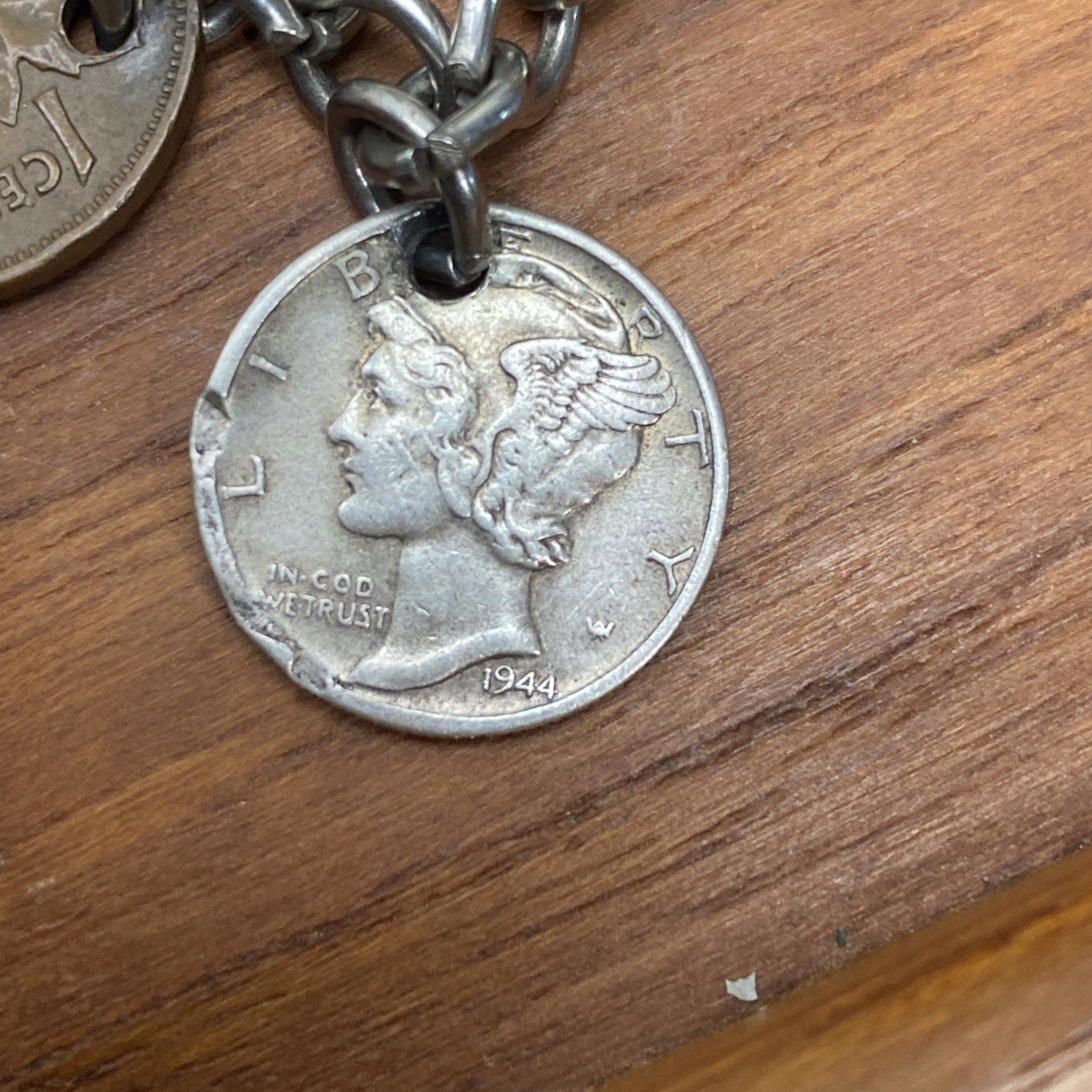 Vintage International Coin Bracelet Barber Dime Silver Reichspfenning