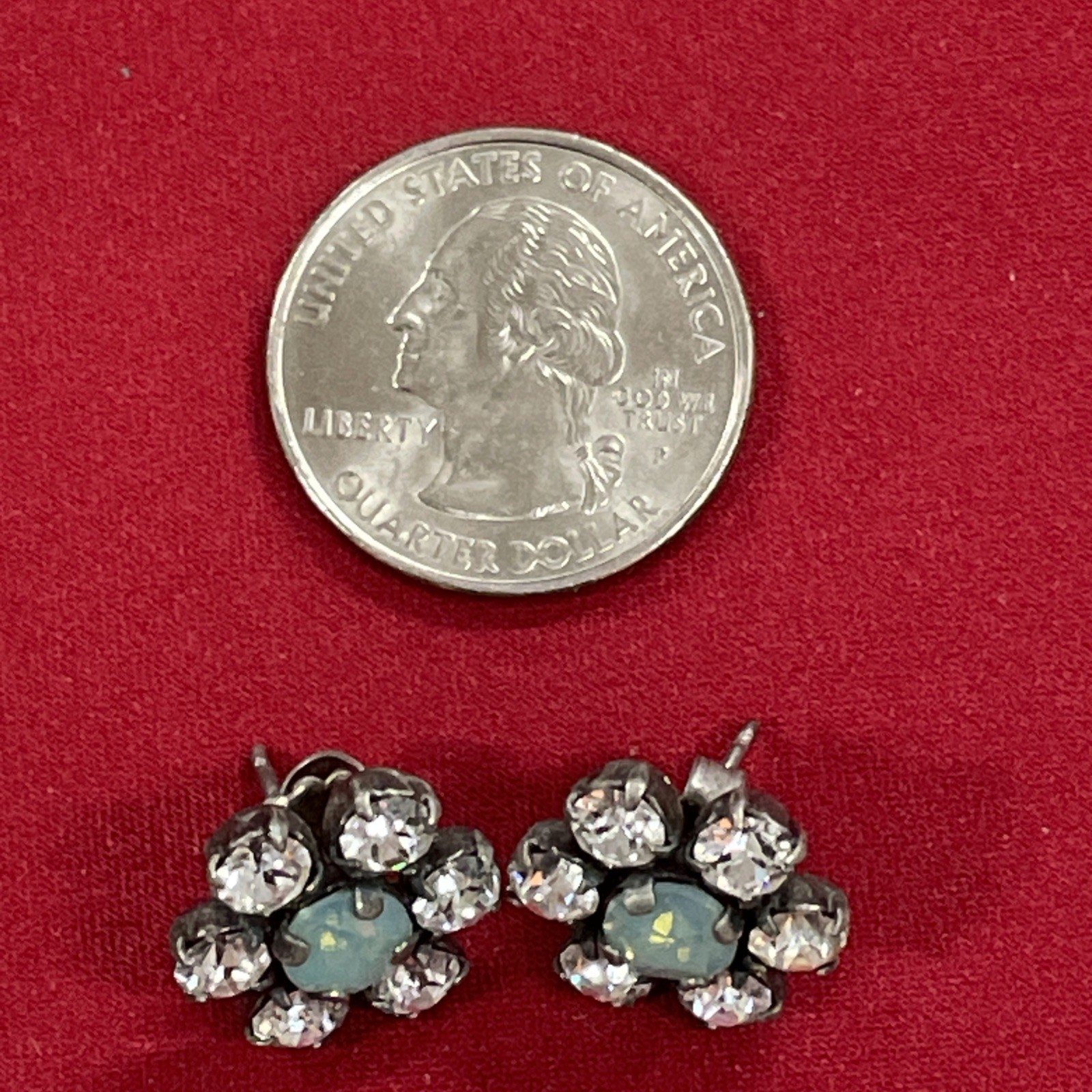 Sabika Silver Tone Blue & White Iridescent Sparkle Flower Gemstone Stud Earrings