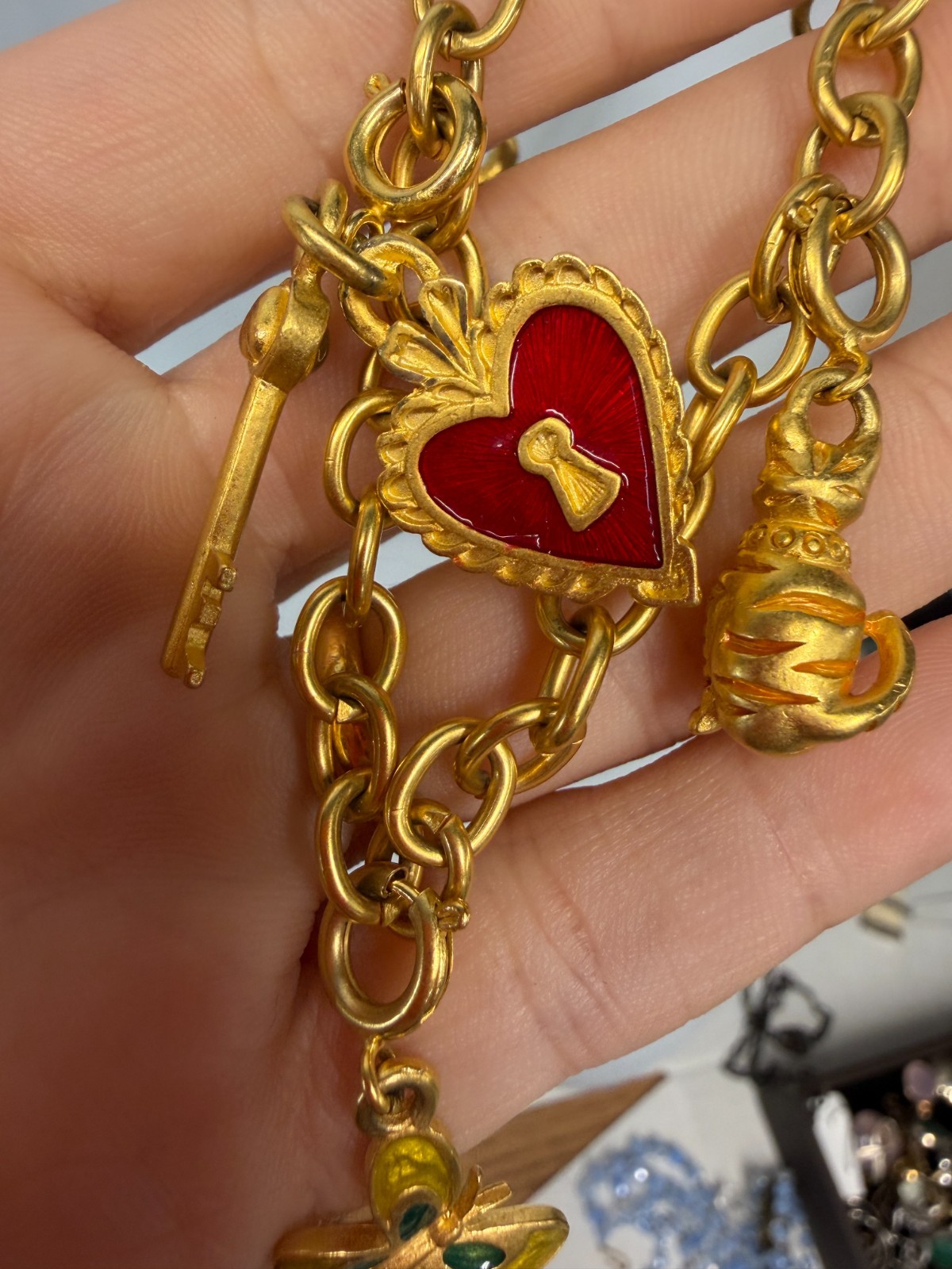 Vintage Bob Mackie Necklace Charms Goldtone 32 Inches Signed