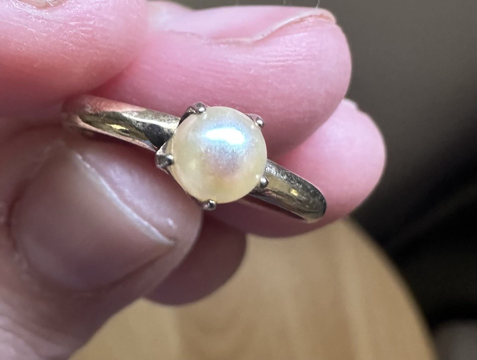 Vintage 18 KT HGE Dainty Pearl Ring 5-3/4