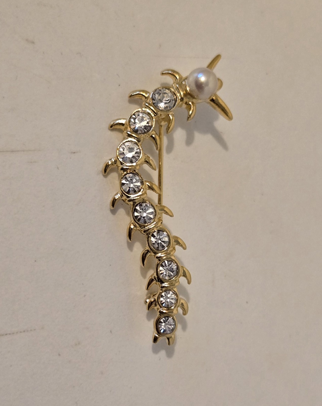 Lia Sophia Goldtone Centipede Brooch Rhinestones Faux Pearl