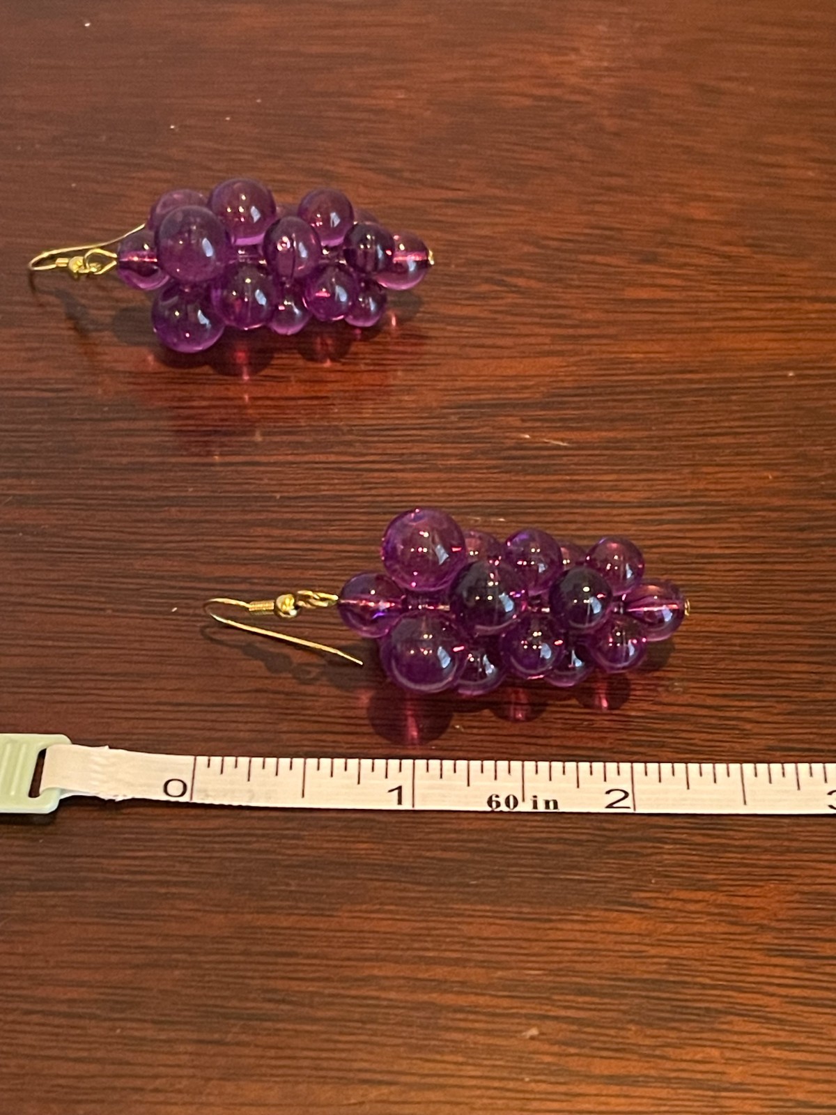 Grape Earrings Lucite Resin Purple Cluster Dangle Vintage Translucent Grapes
