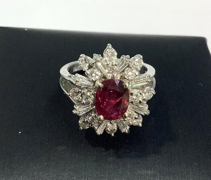 18K White Gold 1.76ctw Oval Ruby & Mixed Cut VS Diamond Cocktail Ring
