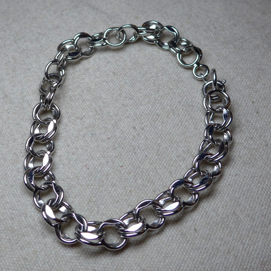 Vintage Sterling Silver STARTER CHARM BRACELET Double Link 925 7.5″