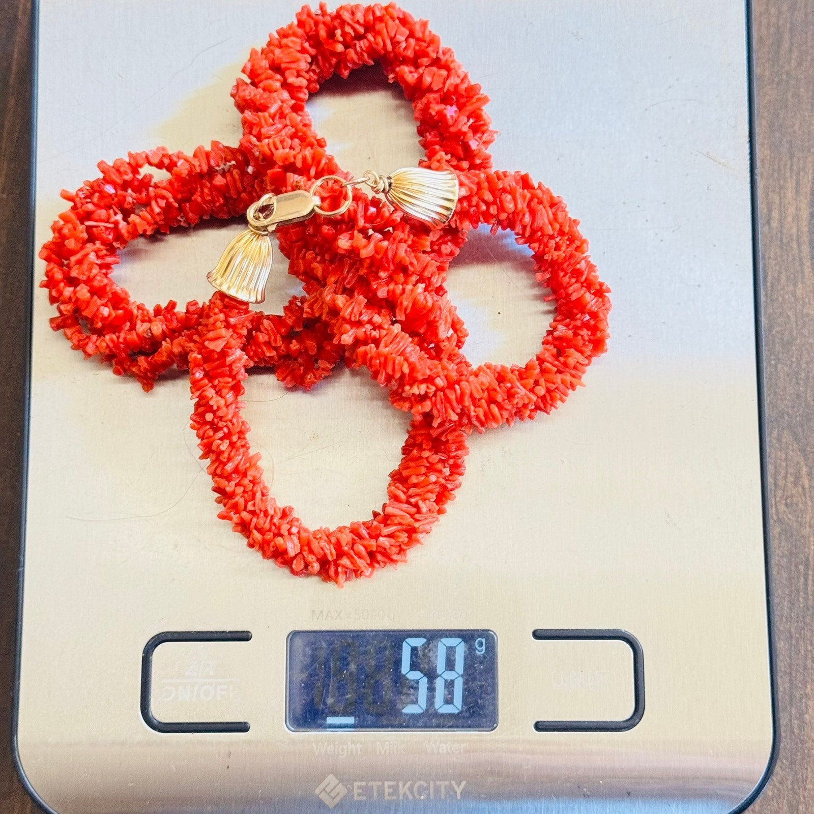 VTG Mediterranean Salmon Red Coral Natural Necklace Gold Filled Italy 22″ 58g