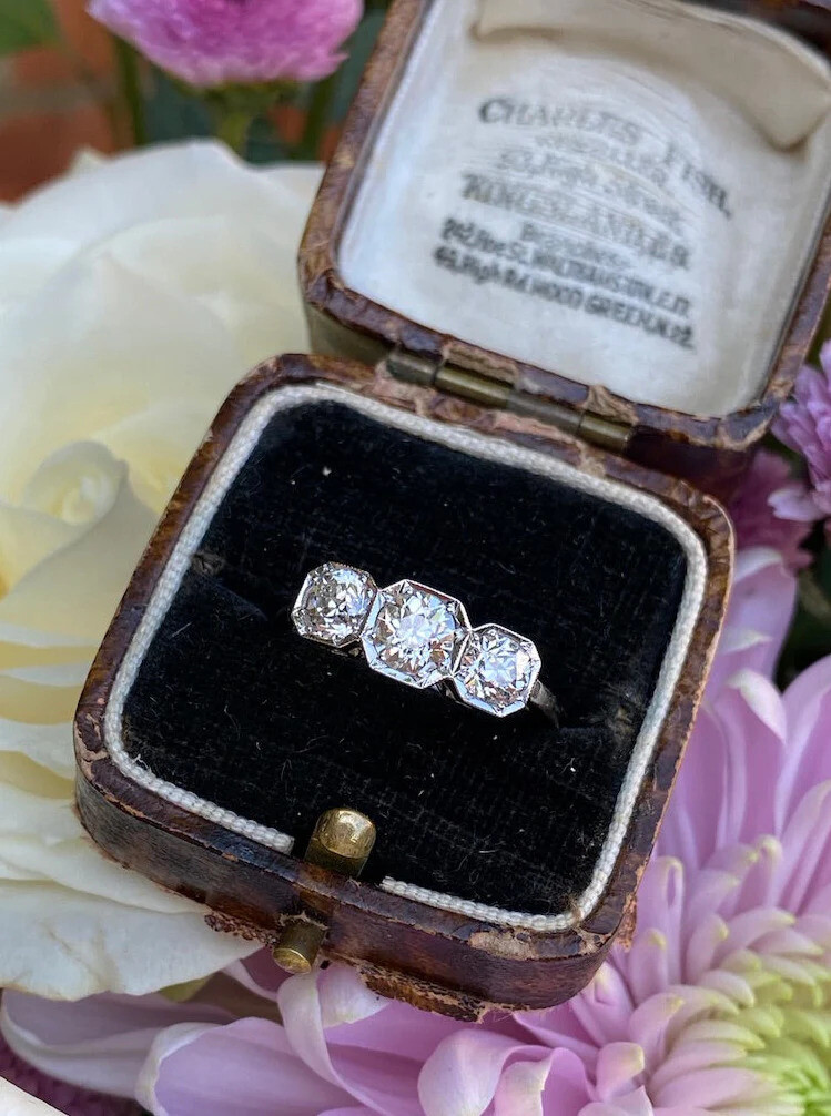 1.4CTW White Round Moissanite Art Deco Antique Style Wedding 14K White Gold Ring