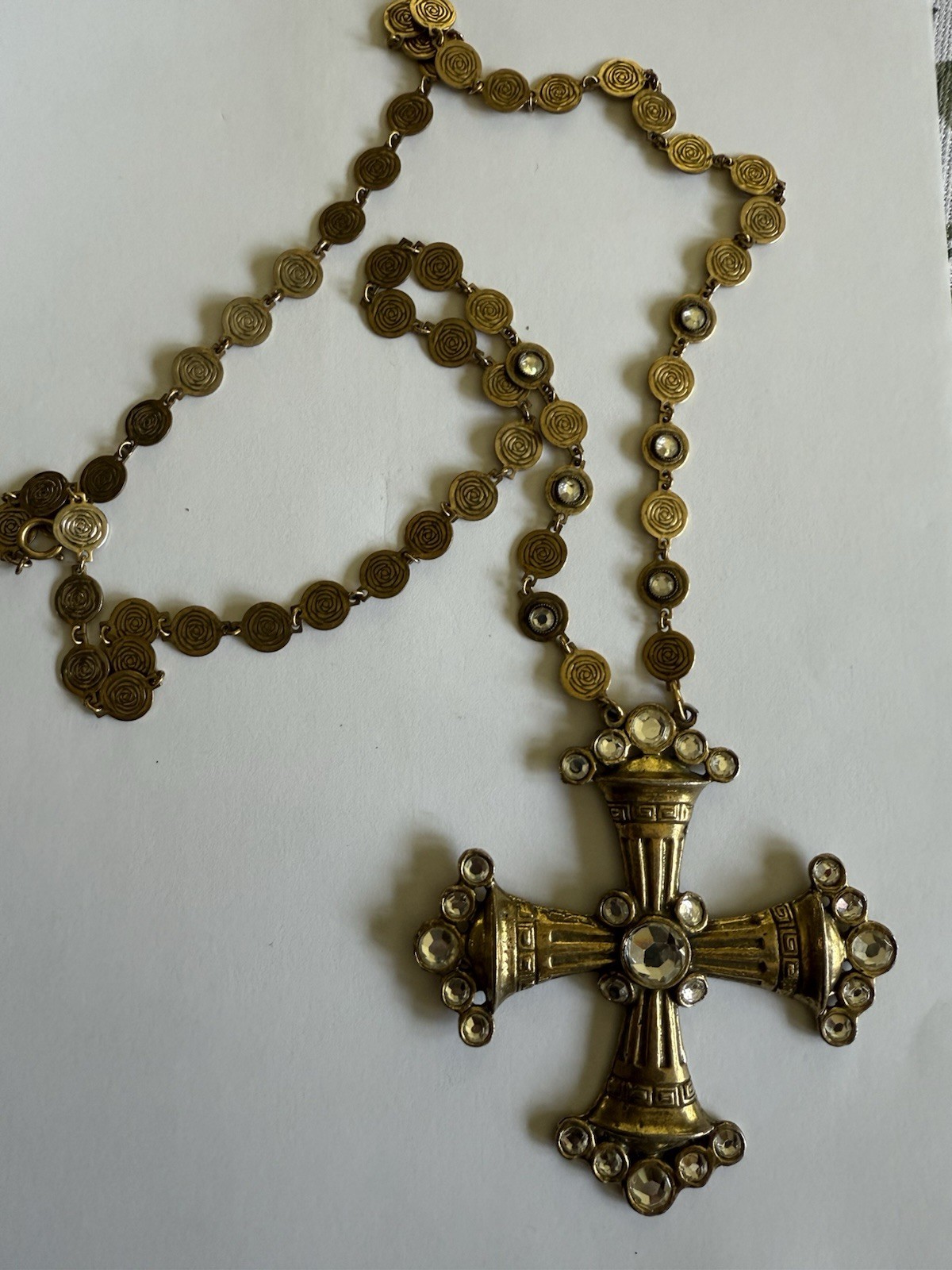 Vintage Jeanne Signed 1960s Maltese Cross Goldtone LARGE Pendant Necklace