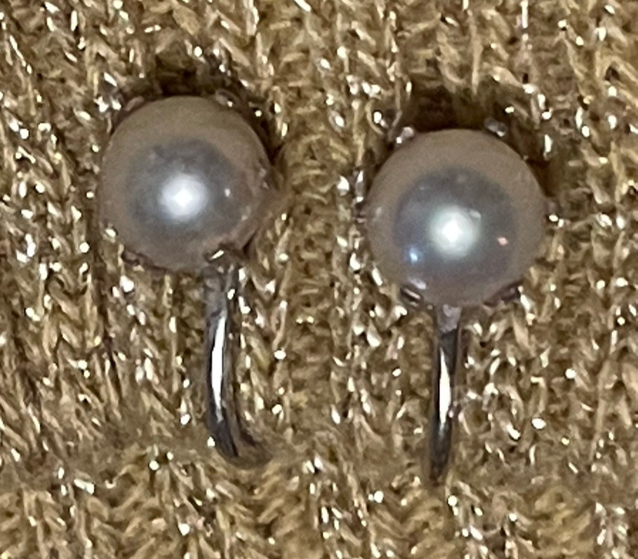 Vintage Champagne Pearls & 14K White Gold Screw Back earrings