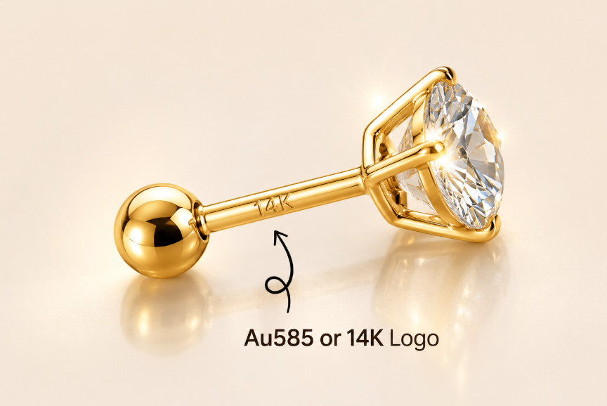 14K AU585 Gold Mini Zircon Screw Back Stud Earrings Vintage 4mm Pairs