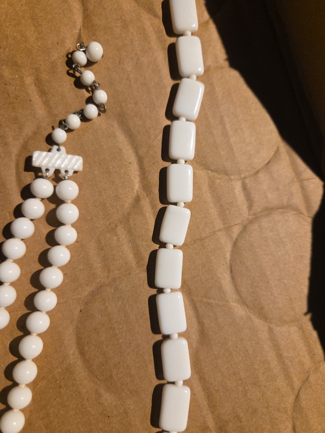 Vintage Milk Glass 17 1/4 Inch Chiclet And 15 1/4 Inch Double Tier Choker