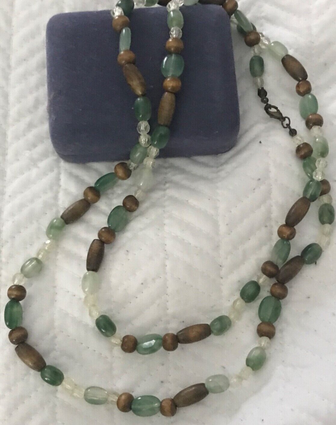 Boho Hippie 19” Necklace Different Shaped Brown Green White Clear Fashion Beads
