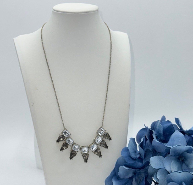 Gothic VINTAGE SILVER BIB STYLE NECKLACE WITH SMOKY TOPAZ AND CLEAR STONES
