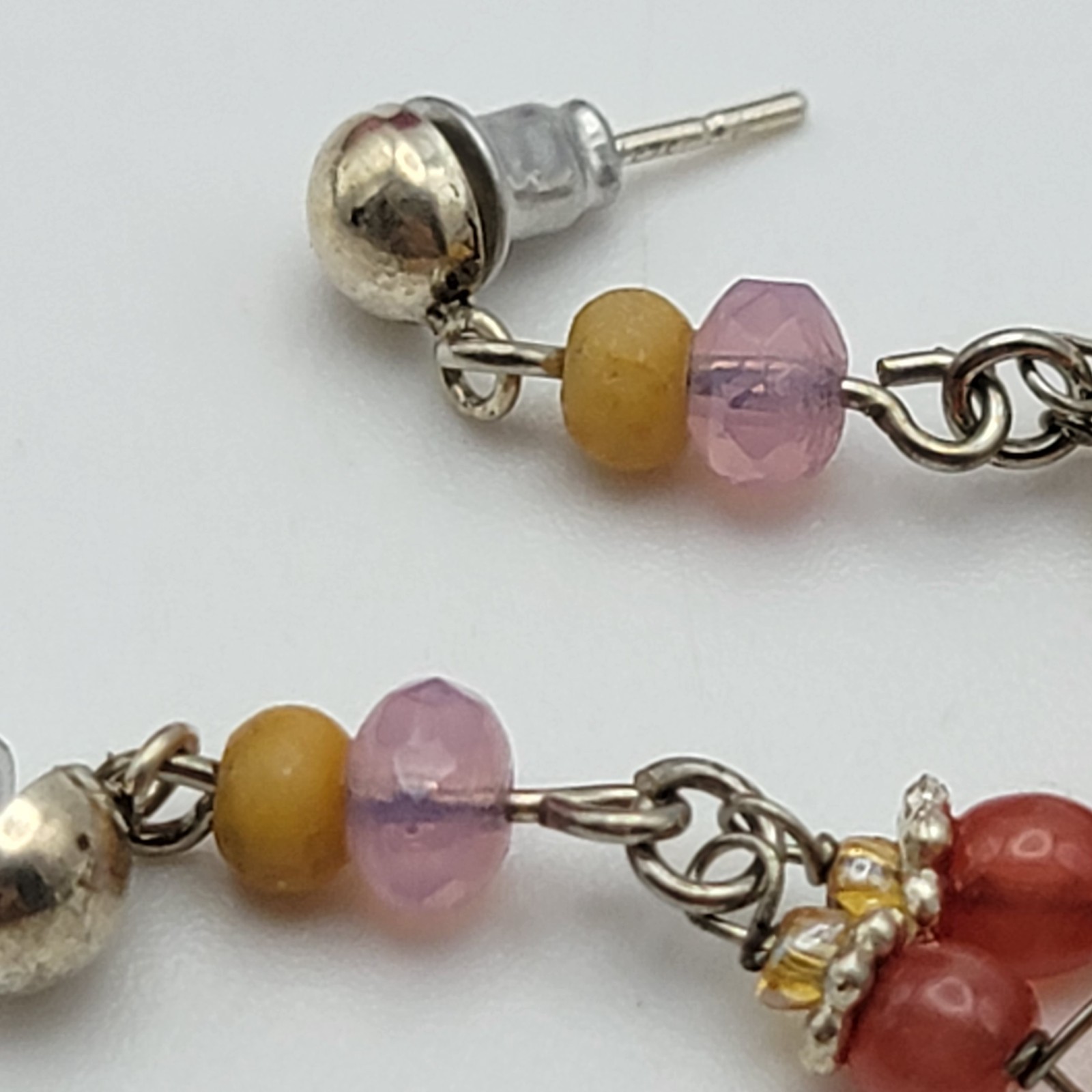 Vintage Sterling Silver Multicolor Gemstone Drop Earrings 1.25″ Pierced Dainty