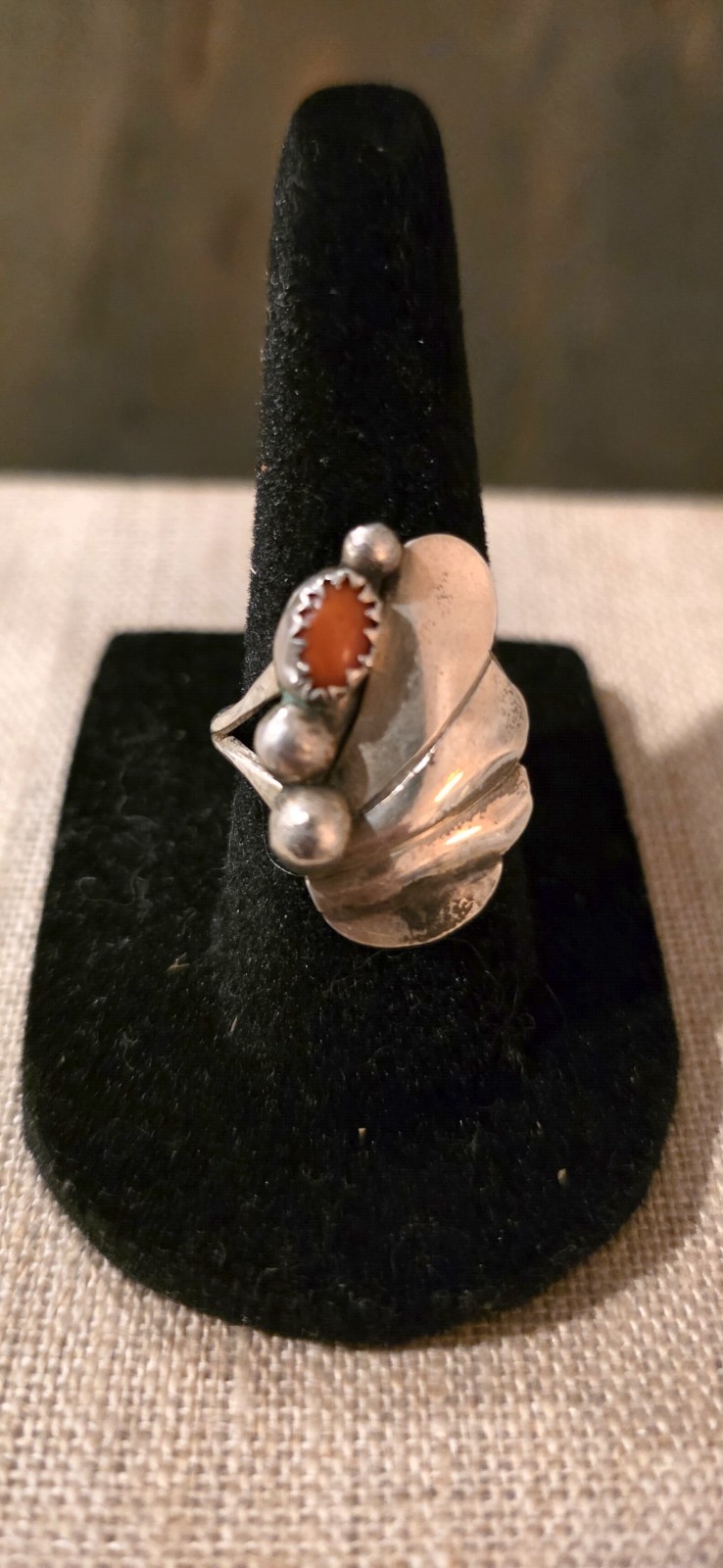 Vintage Sterling Handmade Native American Coral Stone Ring size 6 3/4