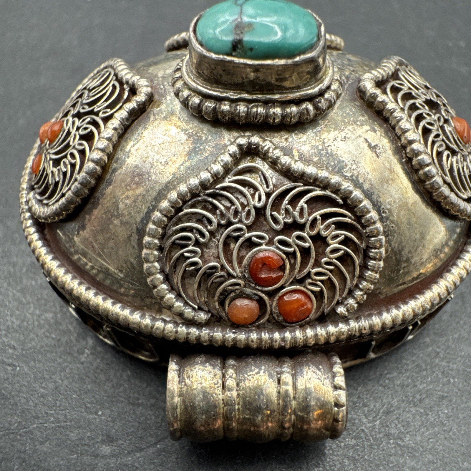 Vintage 925 Silver Coral And Turquoise Figural Pendant 1.5” x 2” 23g