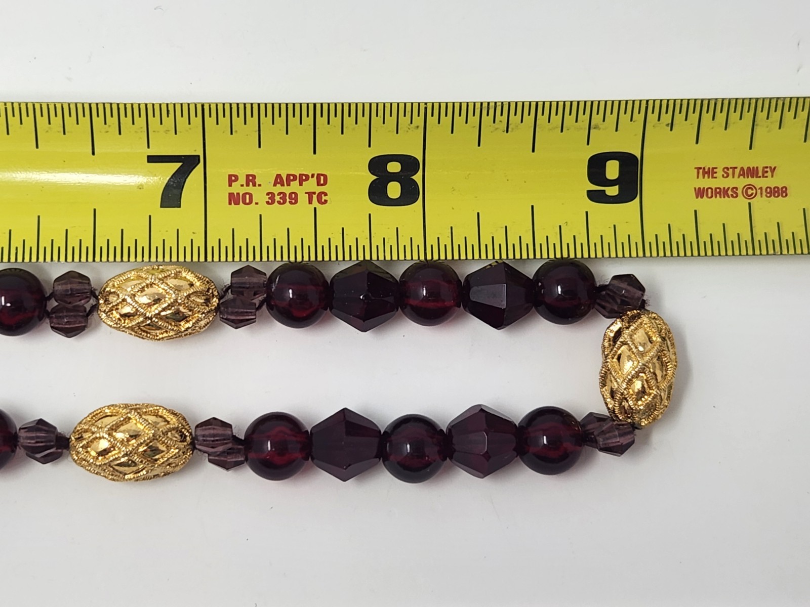 Red Lucite & Purple Faceted Glass Crystal Beaded Necklace Gold Tone Accents VTG