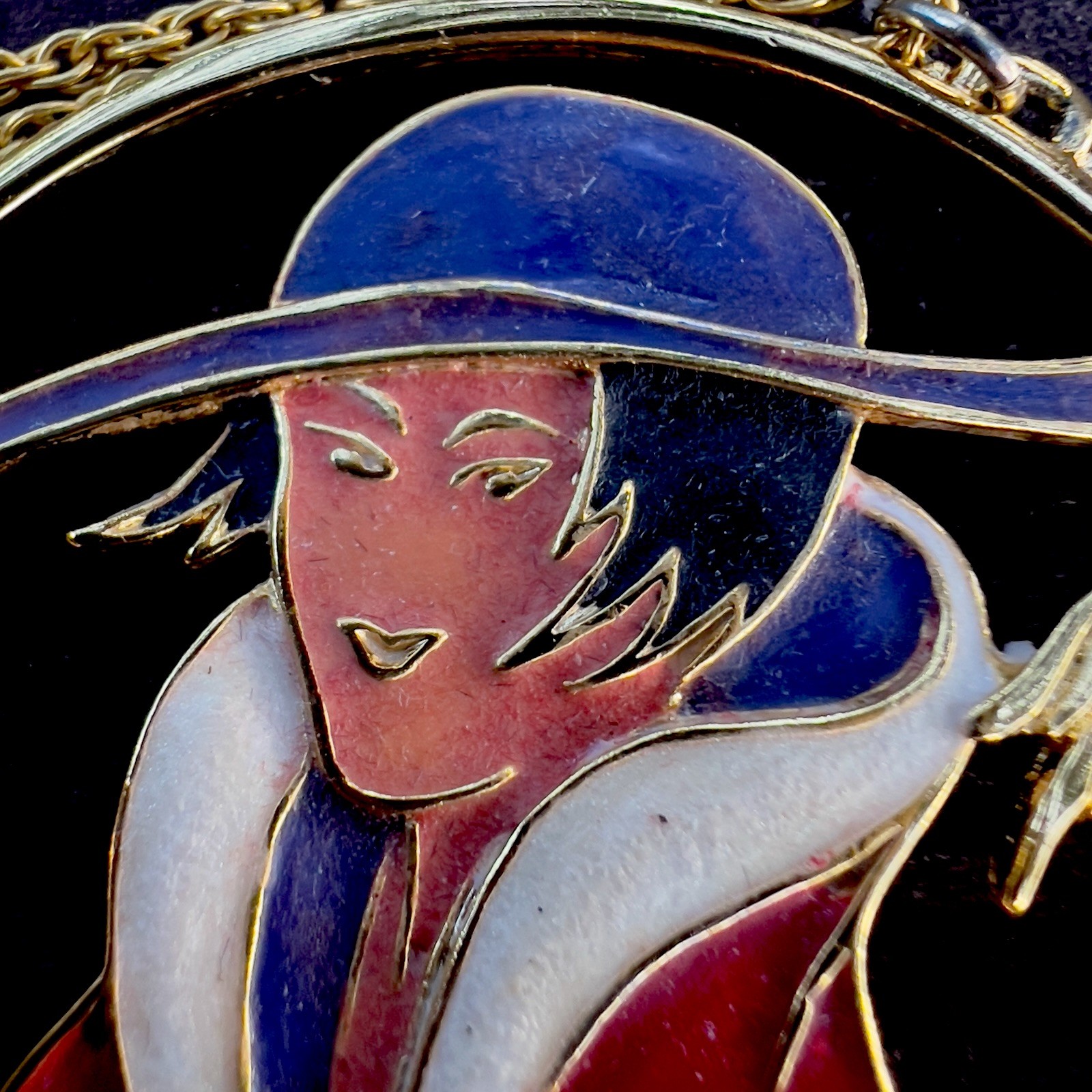 Vtg ORENA Paris Enamel French Art Deco Style Sophisticated Lady Necklace