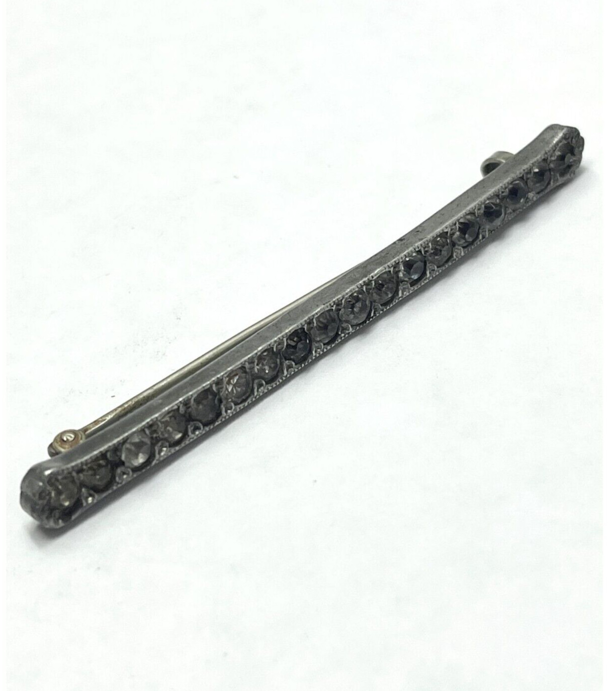 Antique Estate Rhinestone Silverite Bar Pin