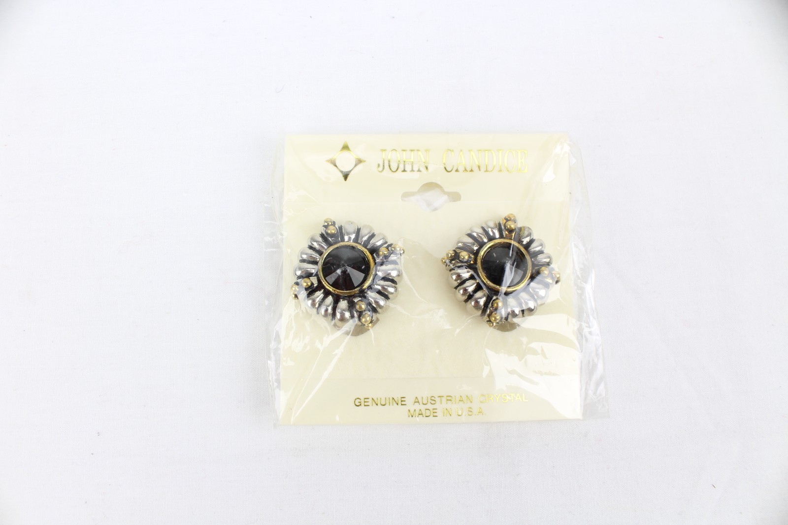 John Candice Genuine Austrian Crystal Clip On Earrings Vintage Made in USA Heavy