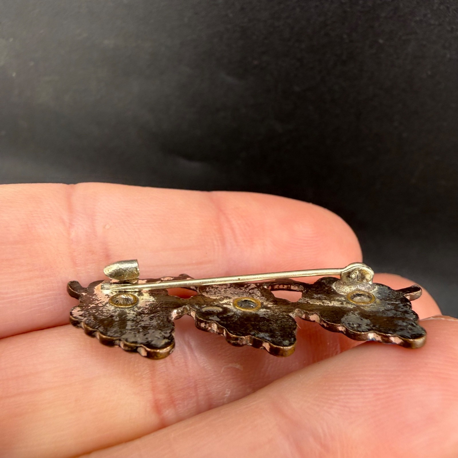 Vintage Enamel Rhinestone Brooch Silver Tone Grapes