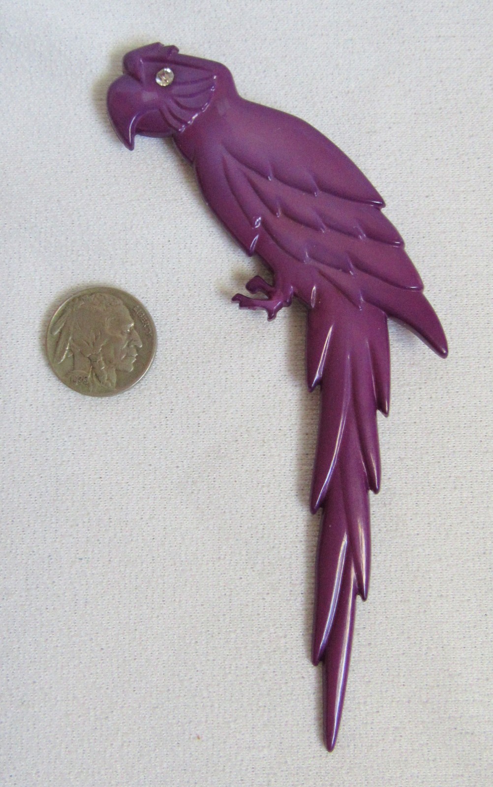 Buch & Deichmann Parrot Danish Copenhagen Denmark Purple Plastic Pin Brooch