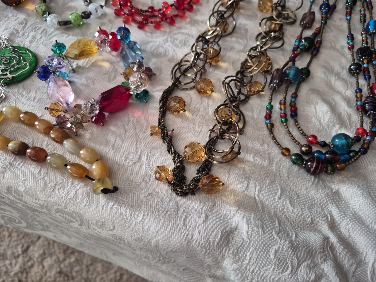 Vintage Crystal Glass Stone Bead Jewelry Lot Abalone Millefiori Necklace Earring