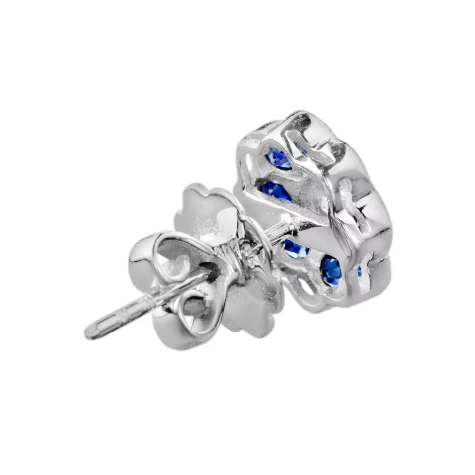 Art Deco Style Lab Created Diamond Sapphire Women Stud Earring 14K White Gold FN