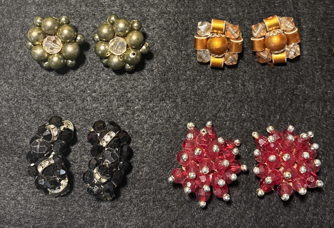Vintage 1950s- 1980s Earrings Lot Colorful Beaded 16 Complete Pairs Wear Resell