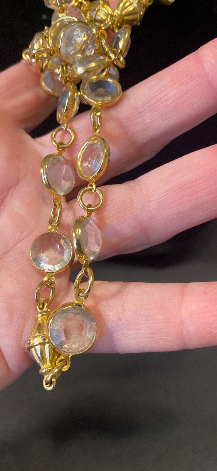 Vintage Gold Tone Bezel Set Swarovski Crystal Necklace 40 Inches Long