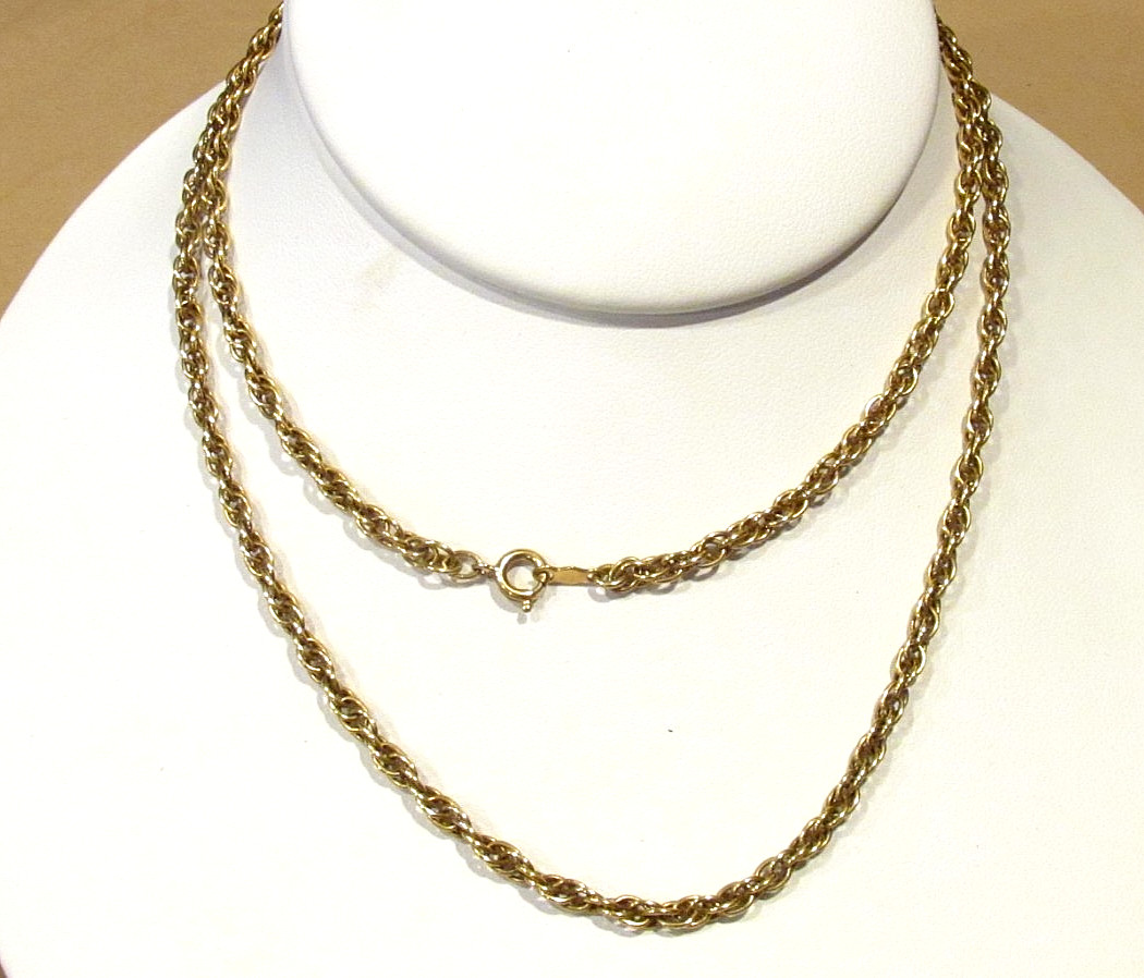 STUNNING! VTG 27.5” 12K GF Attleboro Co. (ACO) Rope Chain Necklace 13.13g~3.4mm